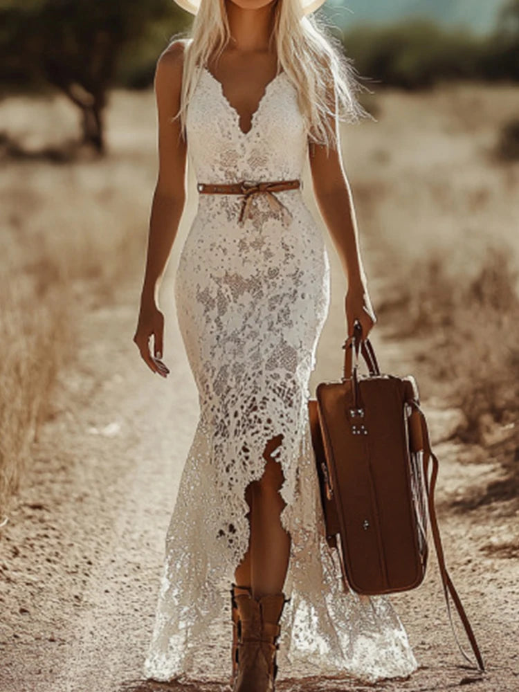 Elegant Sleeveless Irregular V-neck Dress