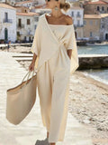 Irregular Shoulder Cape Sleeve Jumpsuit