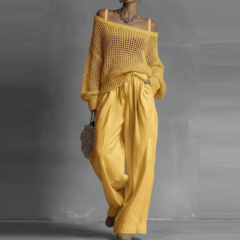 Elegant Denim Long Sleeve Shirt & Pants Set