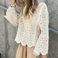 V-Neck Tops Women's Elegant Long Sleeve Sweater