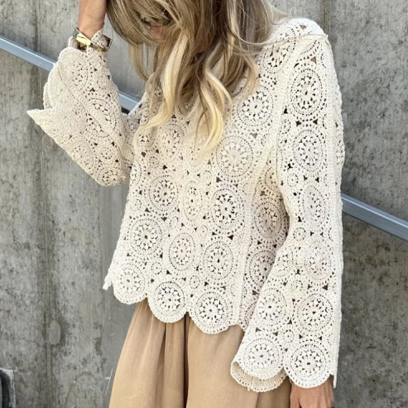 V-Neck Tops Women's Elegant Long Sleeve Sweater