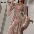Glitter Flared Long Sleeve Evening Dress Vintage