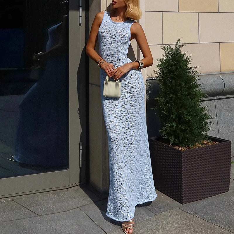 Hollow Sleeveless Knitted Dress
