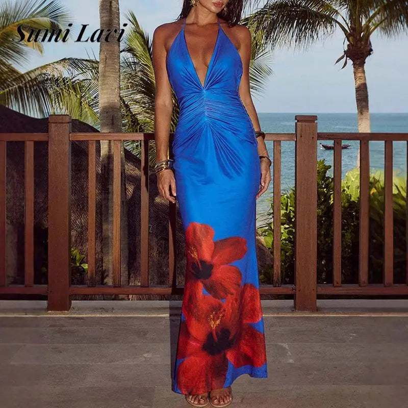 Halter Lace-Up Slim Package Hip Dress