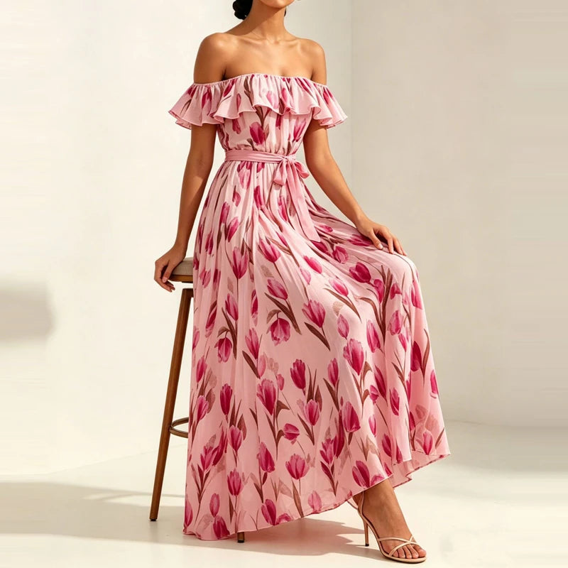 Ruffled Edge Draped Long Dress Size 10
