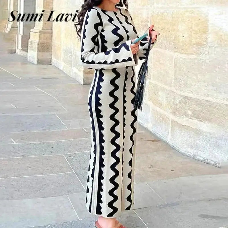 Wave Stripe Print Long Dress