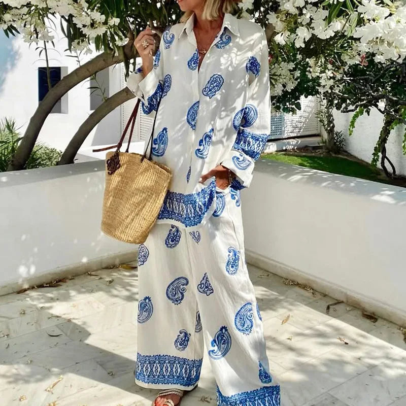 Elegant High Waist Wide Pant Suit