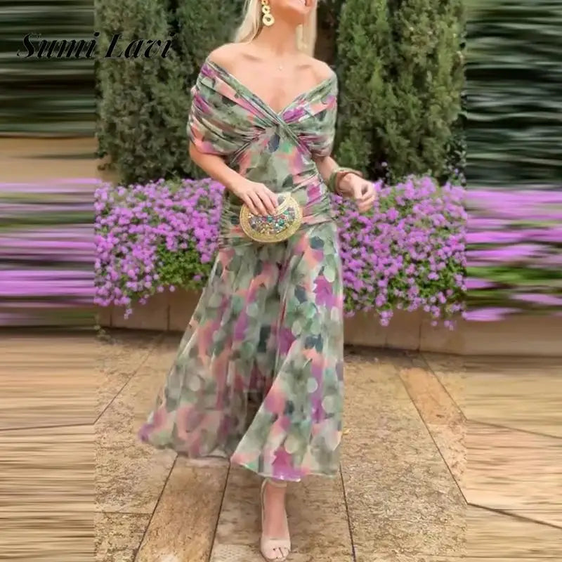 Floral Print Pleated Party Dress
