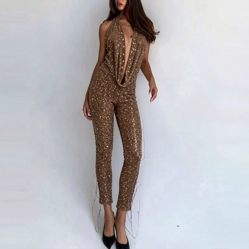 Sequin Crop Top & Pant Suit Size Women's Fashion