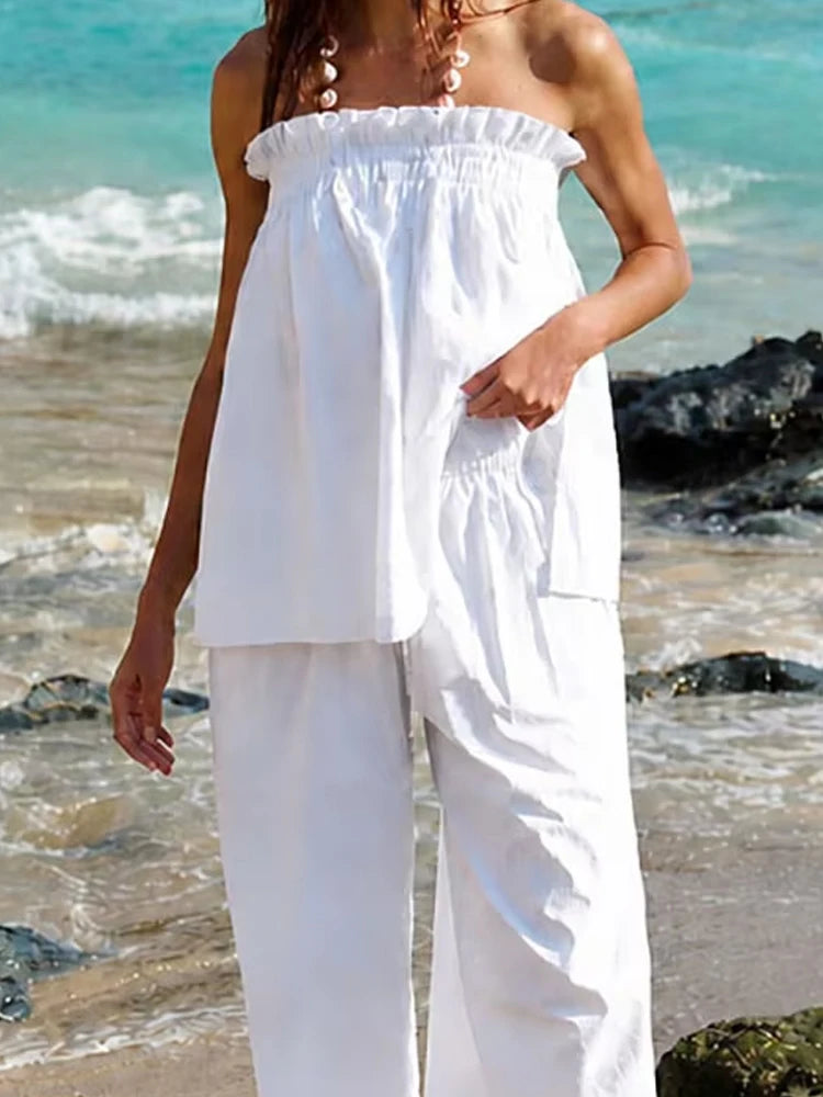 Strapless Top & Wide Leg Pant Set