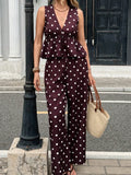 Deep V-Neck Tops & Wide Leg Pant Suit