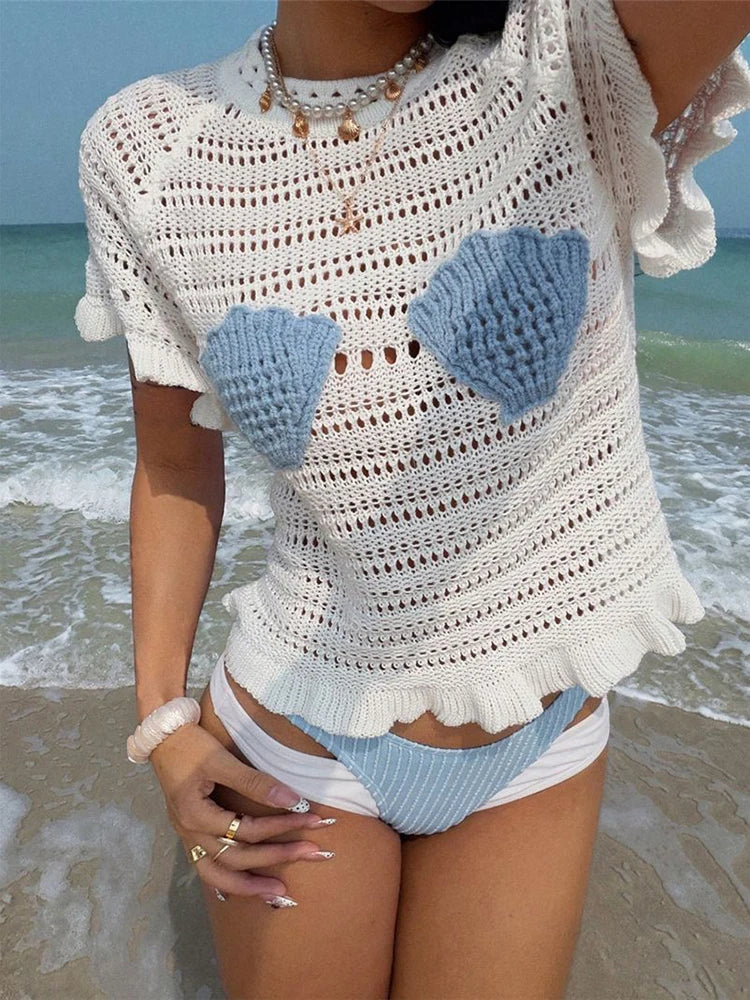 Ruffled High Neck Knitted Tops