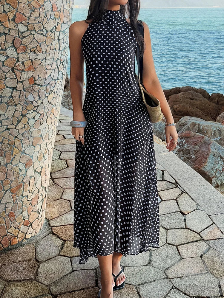 Pleated Solid Long Dress