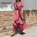 Ruffles Long Dress Women's Elegant Bubble Sleeves