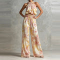 Ruffled Edge Halter Neck Top & Wide Leg Pant Suit