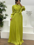 Stand Collar Long Dress Flared Sleeve