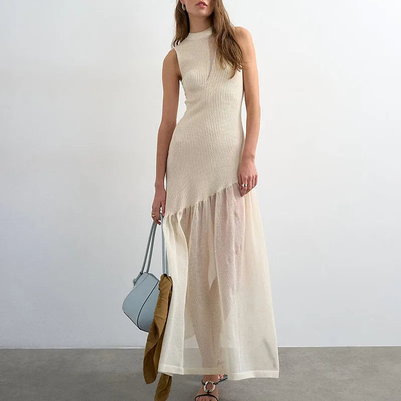 Mesh Splicing Asymmetry Long Dress