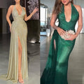 Women High Split Solid Long Dress Elegant