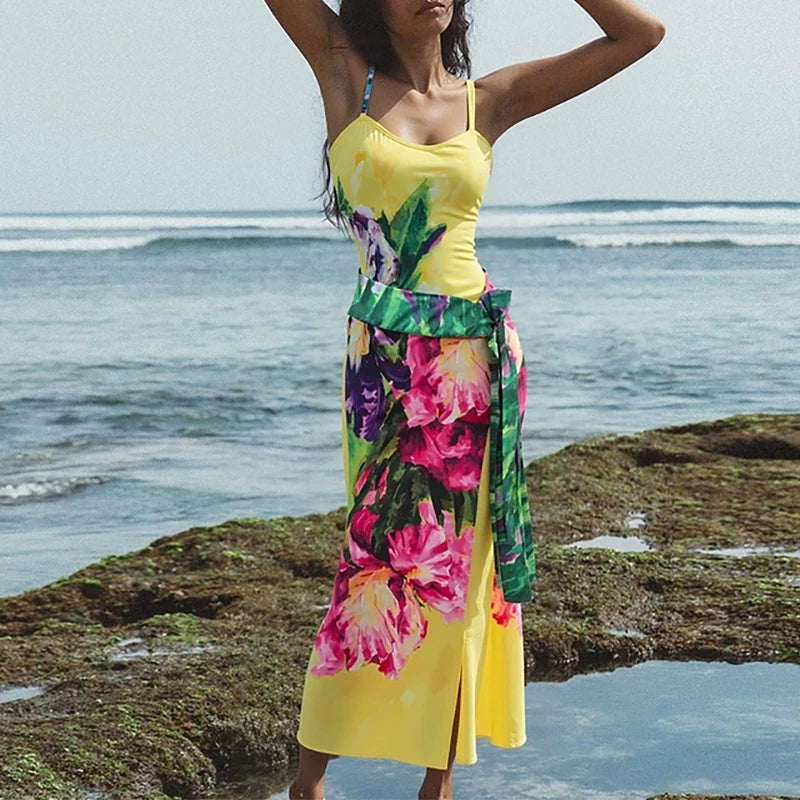 Oil Paint Swimwear Off Shoulder Bodysuit & Skirt