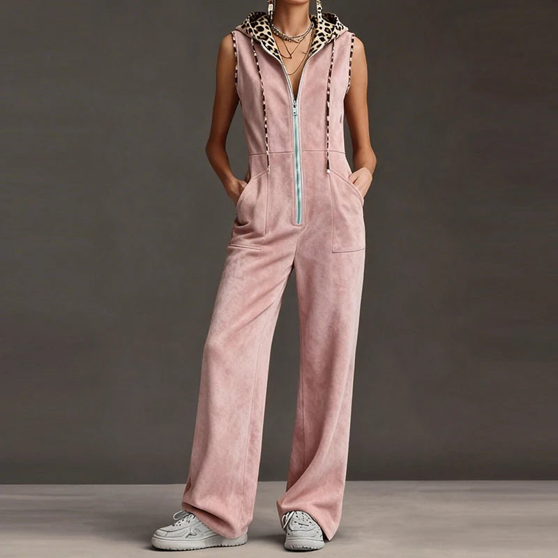 V-neck Pocket Hooded Romper