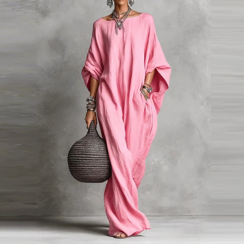 Draped Solid Loose Long Dress
