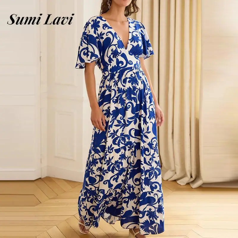 Vintage Pattern Print French Long Dress