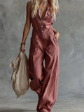 Casual Sleeveless Pocket Romper Button Linen