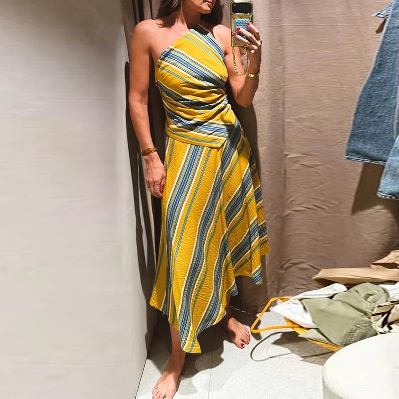 Striped Print Asymmetric Dress Size 10