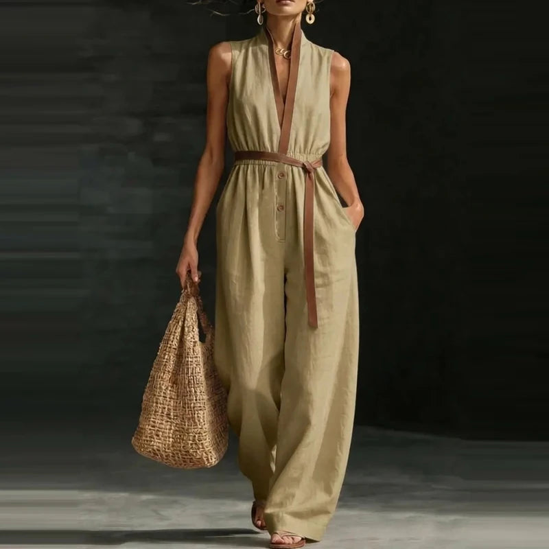 Casual Loose Pocket Romper Elegant V-Neck