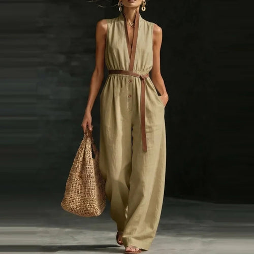 Casual Loose Pocket Romper Elegant V-Neck