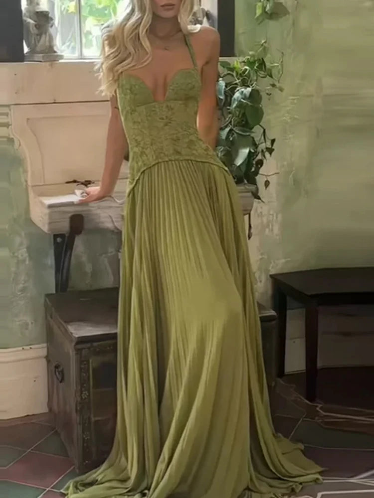 Deep V-neck Sleeveless Swing Dress