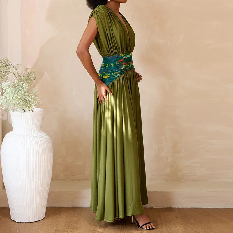 Deep V-neck Sleeveless Bohemian Long Dress