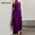 Sexy Diagonal Collar Pleat Long Dress