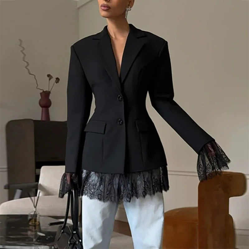 Splicing Button Jacket Women's Elegant Outercoat