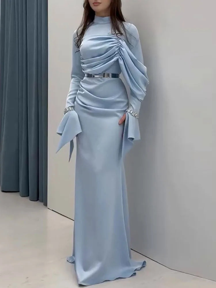 Elegant O-neck Patchwork Irregular Gowns Women's