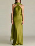 Sleeveless Solid Wedding Dress Elegant High Waist Green