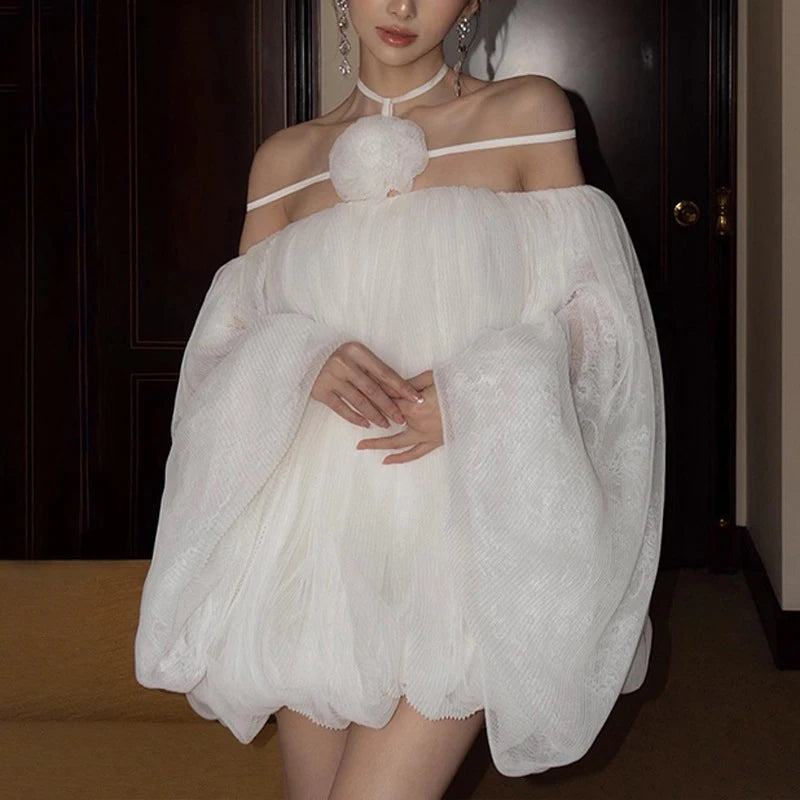 3D Flower Off-Shoulder Mini Party Dress