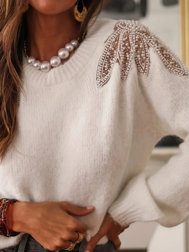 Mesh Pearl Diamond Jumpers Winter Sweater