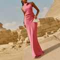 Women Elegant O-neck Draped Evening Dress