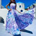 Draped Tie Up Waist Long Dress O-Neck