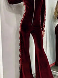 Velvet Romper Women's Elegant Long Sleeve Jumpsuit