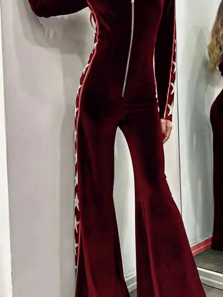 Velvet Romper Women's Elegant Long Sleeve Jumpsuit