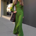 Draped Long Dress Size Women's Fashion Green