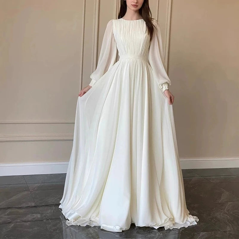 Women Casual Lantern Sleeve Solid Banquet Dress