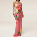 Low-Cut Sleeveless Satin Vacation Dress