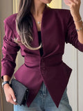 Elegant Deep V-neck Blazer Blouse Women's Fashion Top