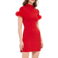 Feather Patchwork Sleeve Hip Dress Size 8