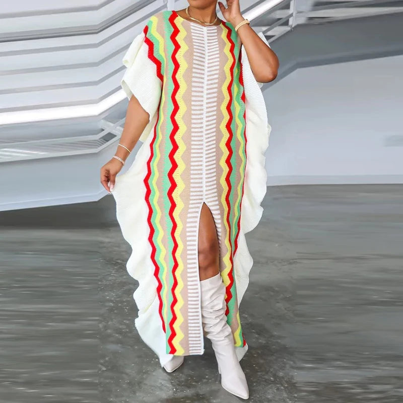 Straight Knit Maxi Dress Vintage Striped