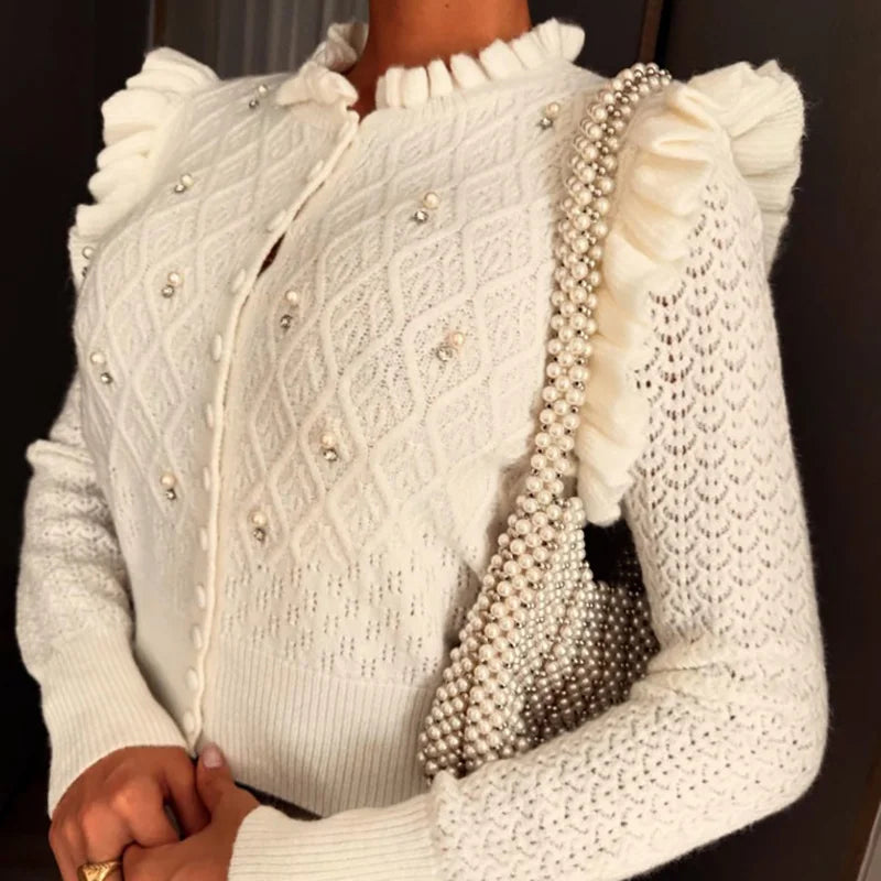 Wavy O-neck Cardigan Sweater Women Top