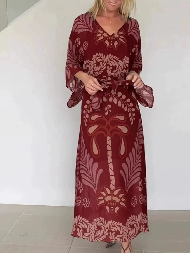 Vintage Pattern Print Chiffon Dress
